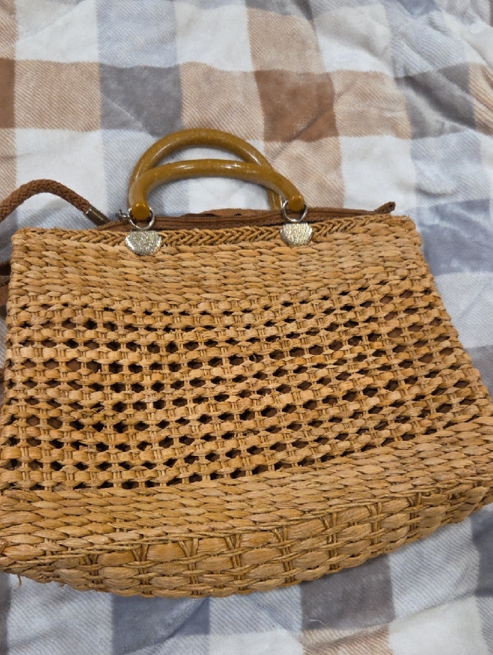Creazioni Alma Made In Italy Woven Straw Tote Bag with Top Handles - Tan - Picture 3 of 6